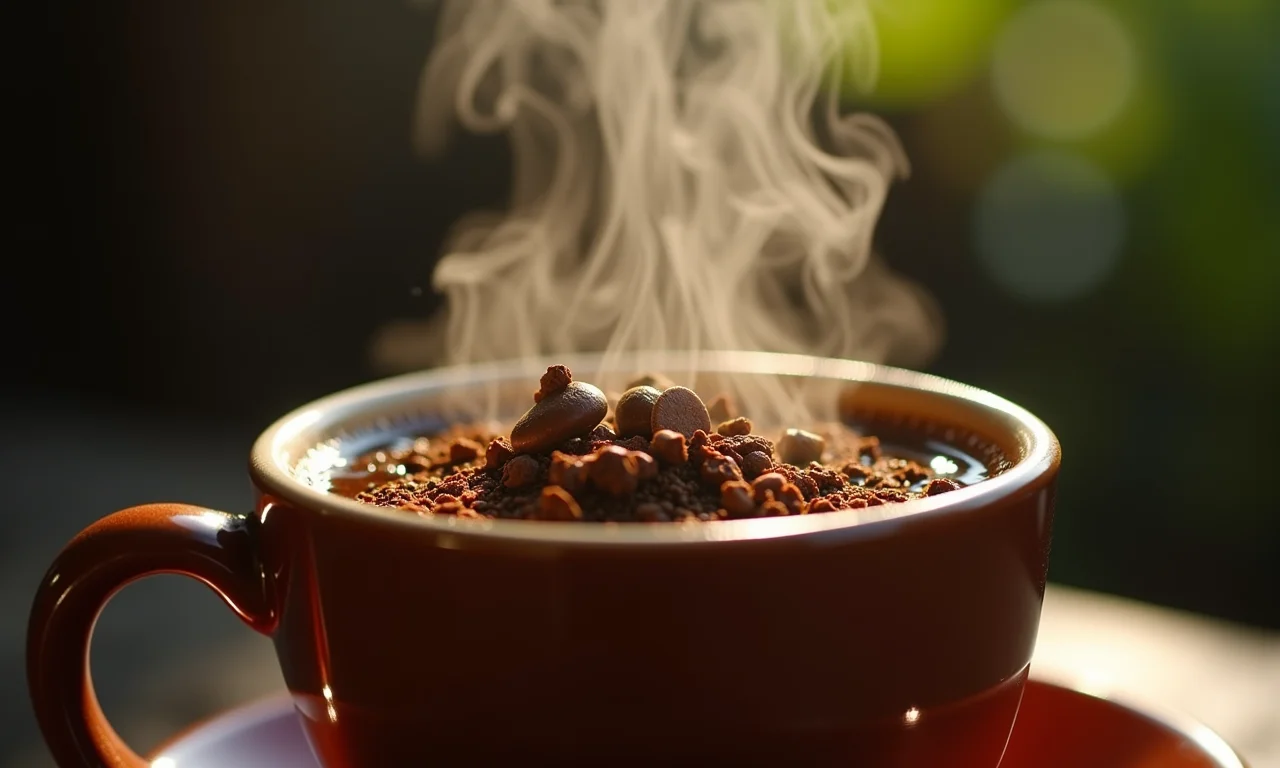 Café coado aromatizado com especiarias como canela e cravo.