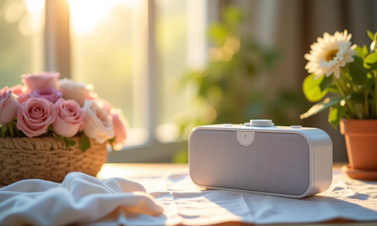 Caixa de som tocando música ambiente em um chá de bebê.