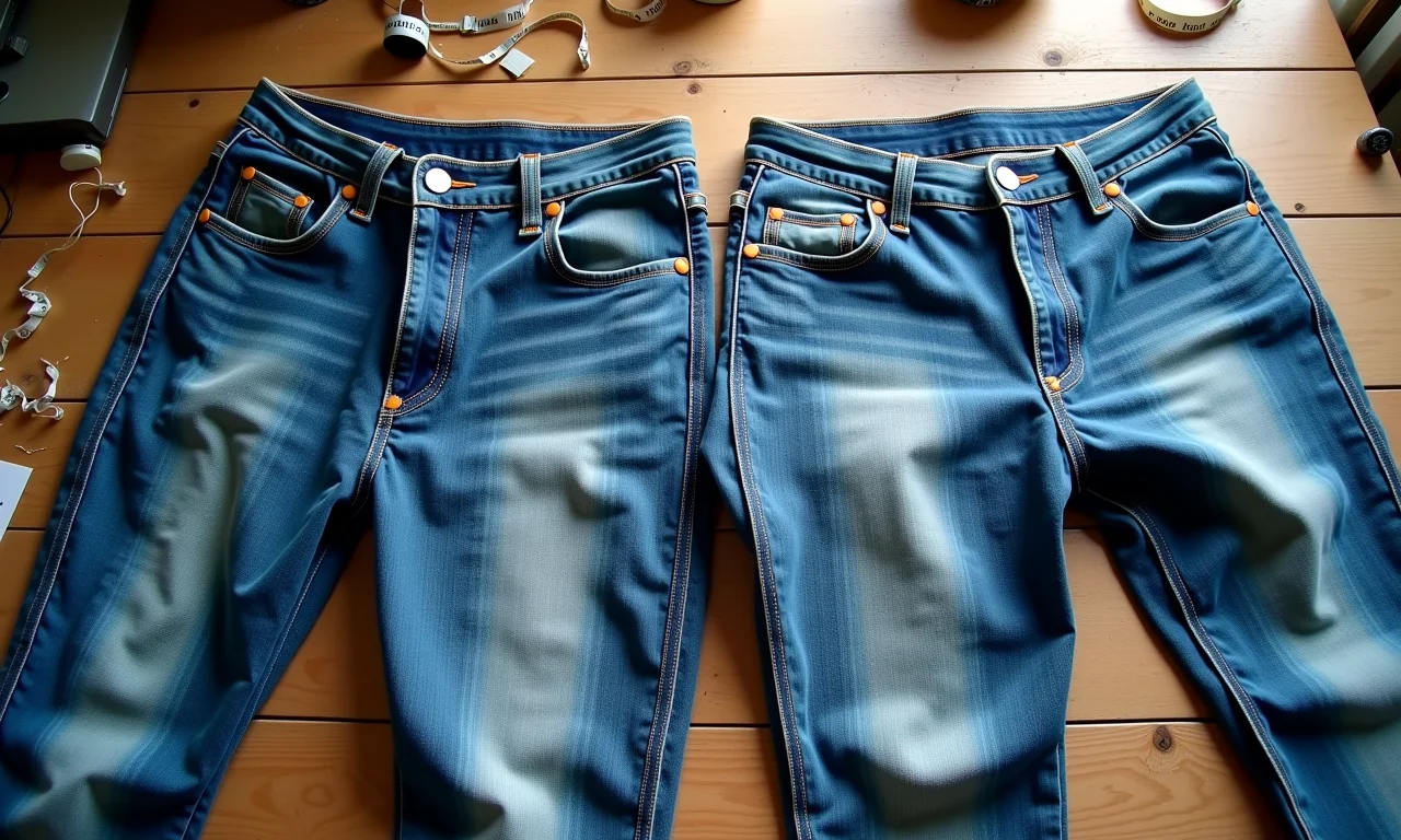 Calça jeans sendo preparada para se tornar um colete.