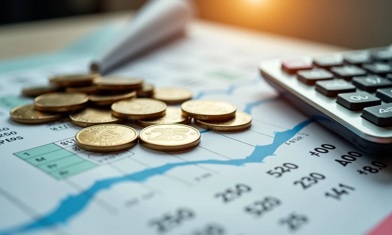 Calculadora e moedas ao lado de bilhete da Lotofácil, representando custos.