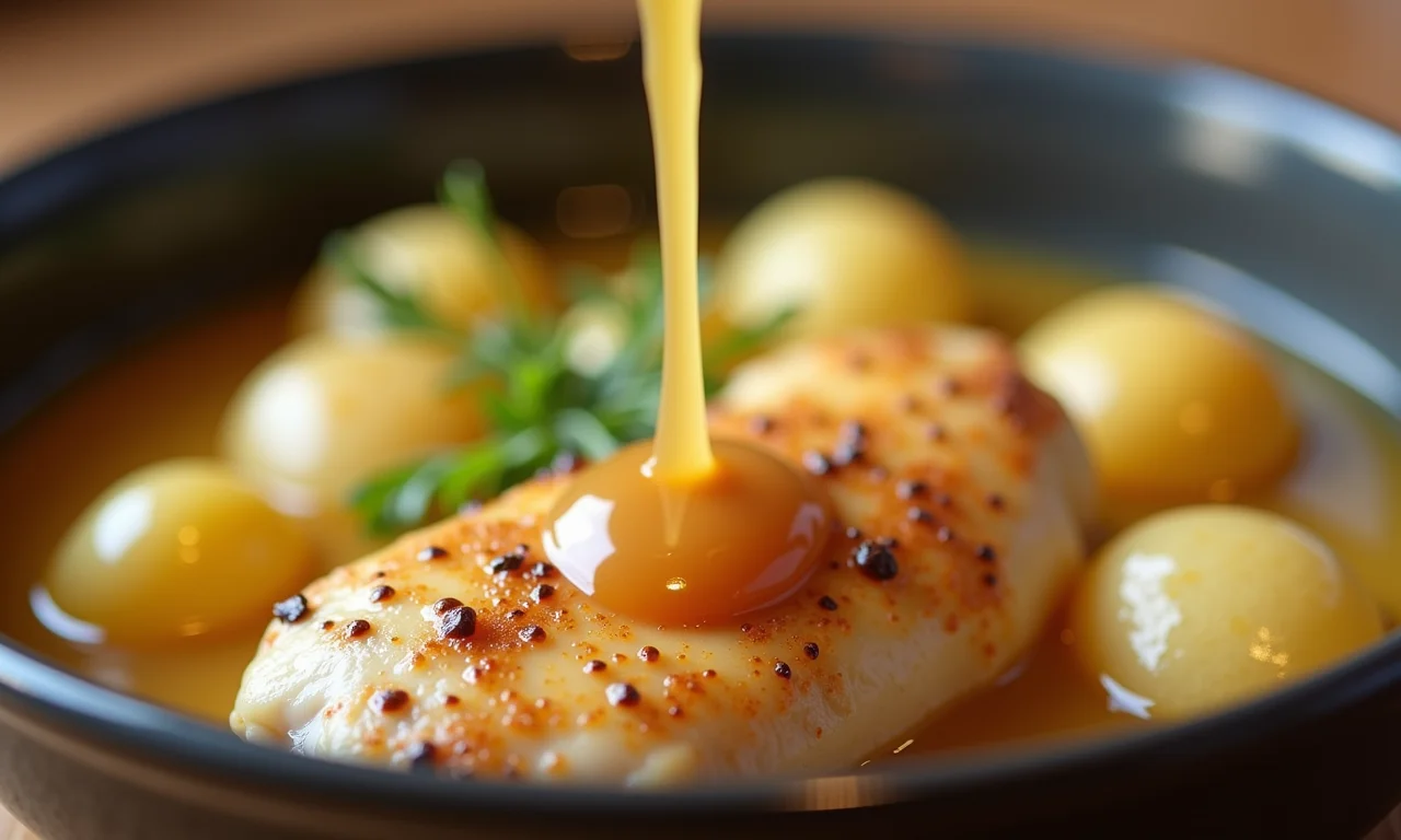 Caldo cremoso para um frango com batata irresistível.
