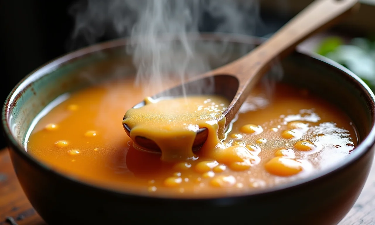 Caldo de mandioquinha engrossando ao ser mexido.