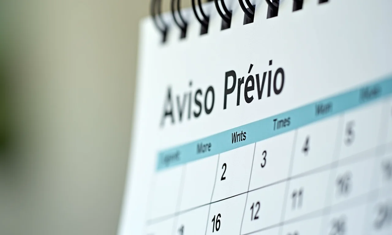 Calendário com 'Aviso Prévio' marcado, representando o período de aviso prévio.