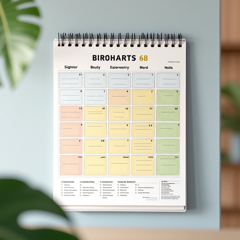 Calendário de estudos com cores diferentes para cada matéria.