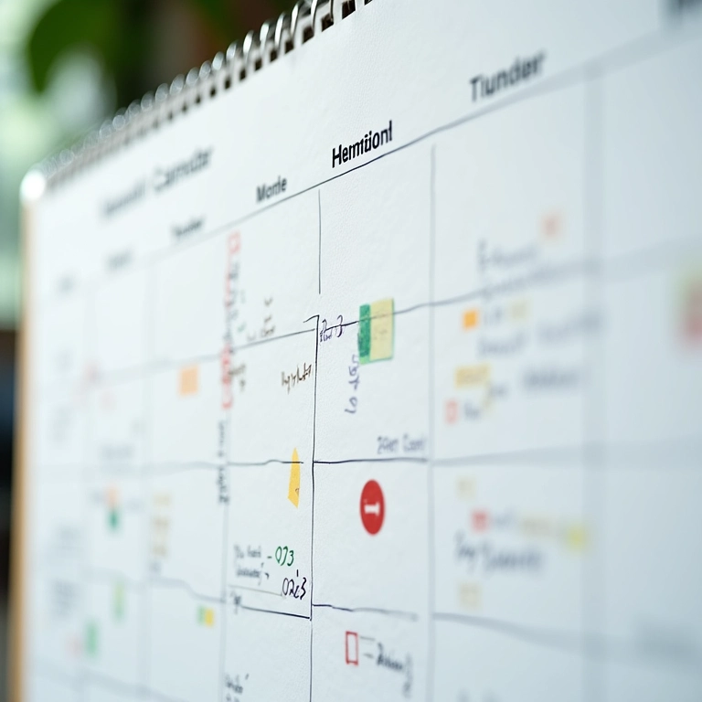 Calendário de estudos com prazos e tarefas destacados.