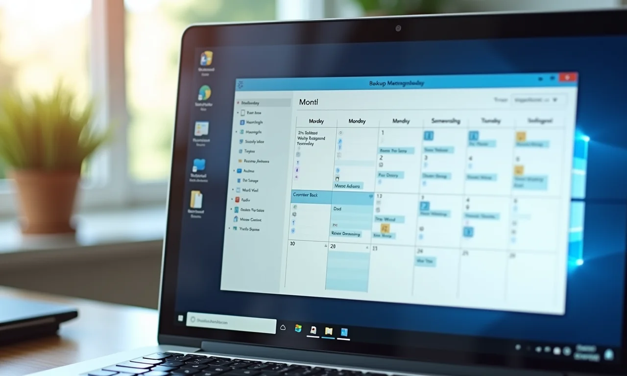 Calendário destacando agendamentos de backup semanais e mensais.
