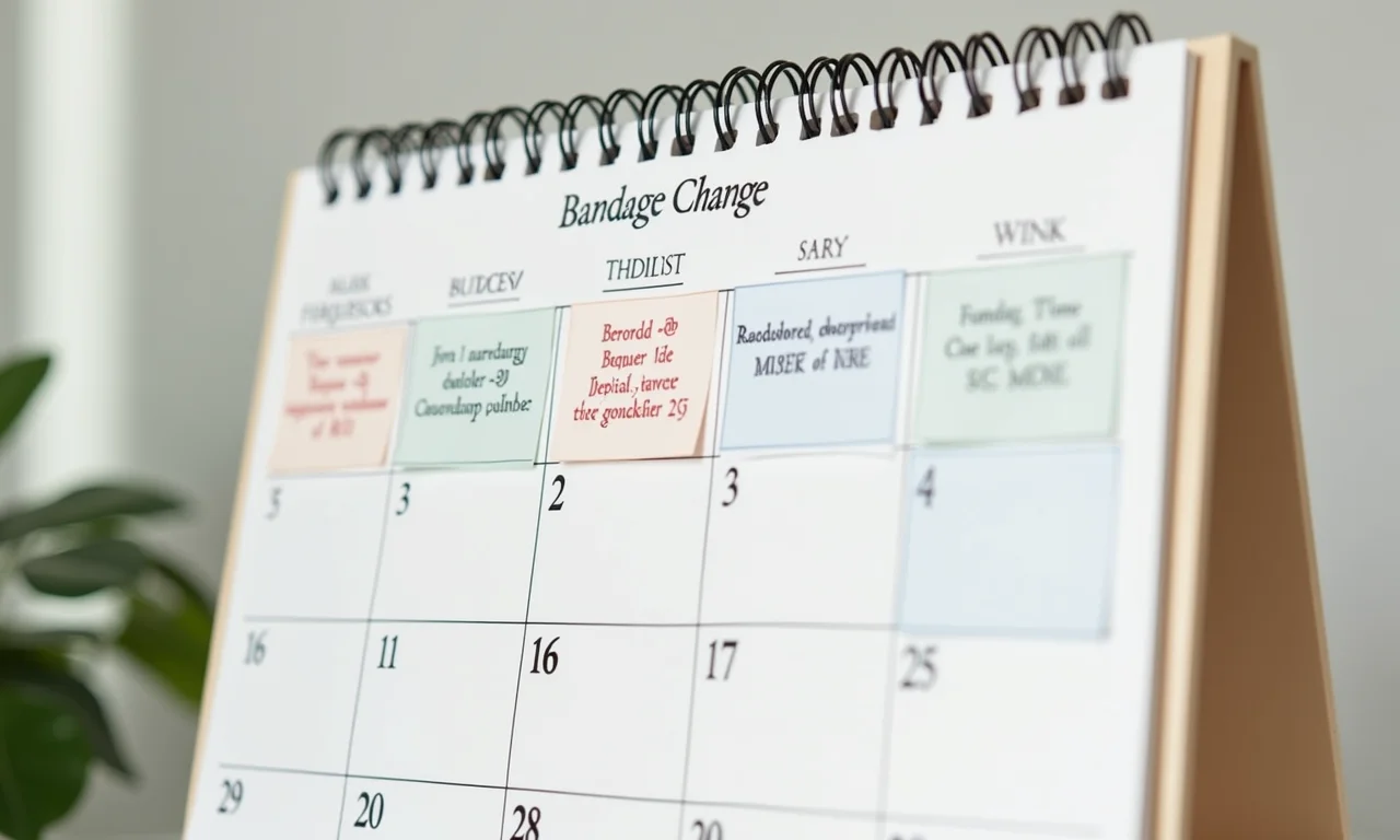 Calendário marcando lembretes para troca de curativo.