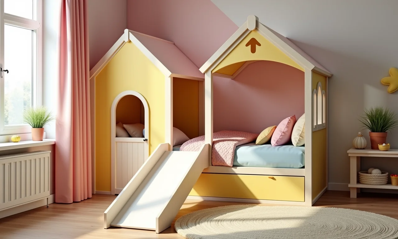 Cama de casinha com escorregador para diversão garantida.