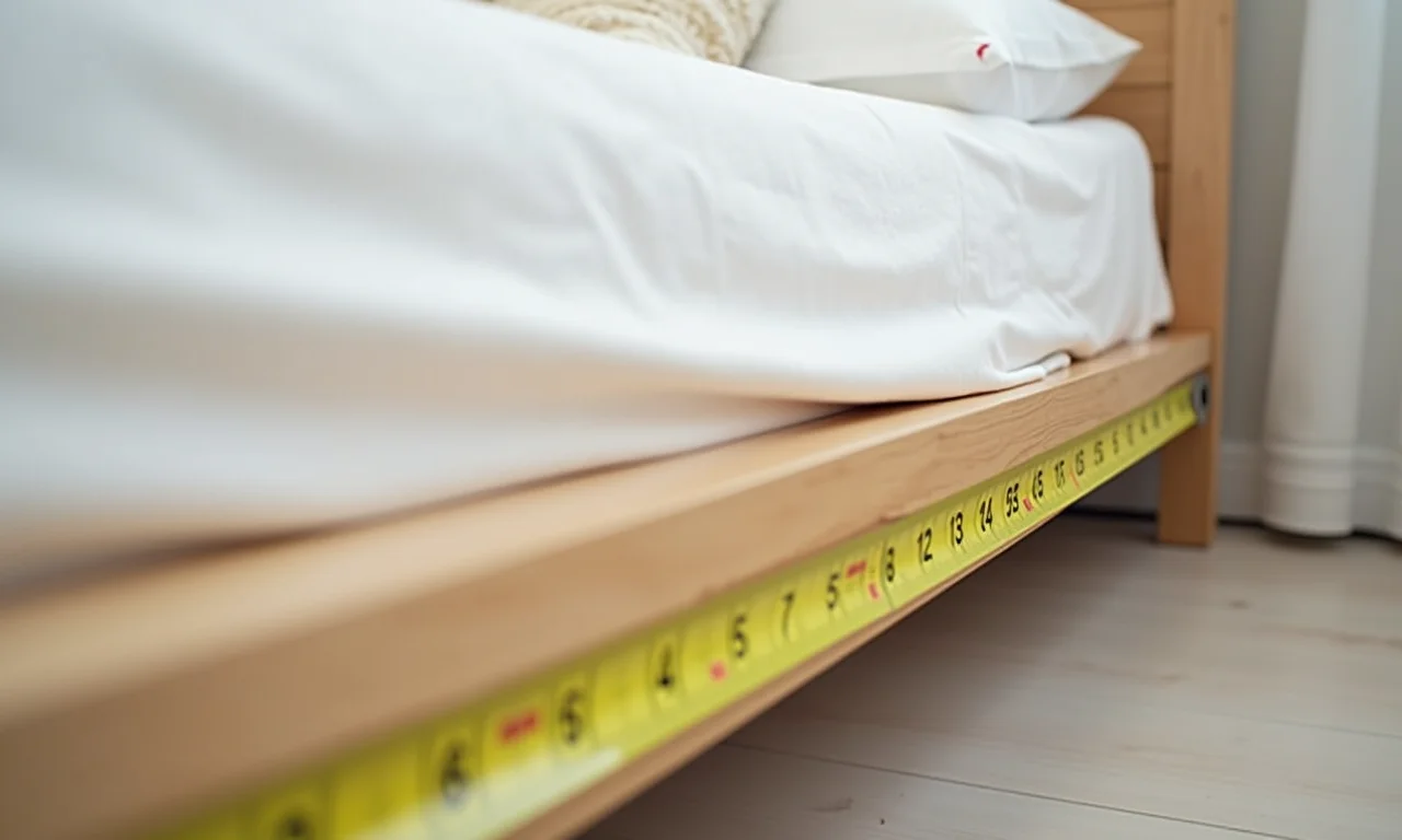 Cama de casinha com fita métrica mostrando as dimensões.