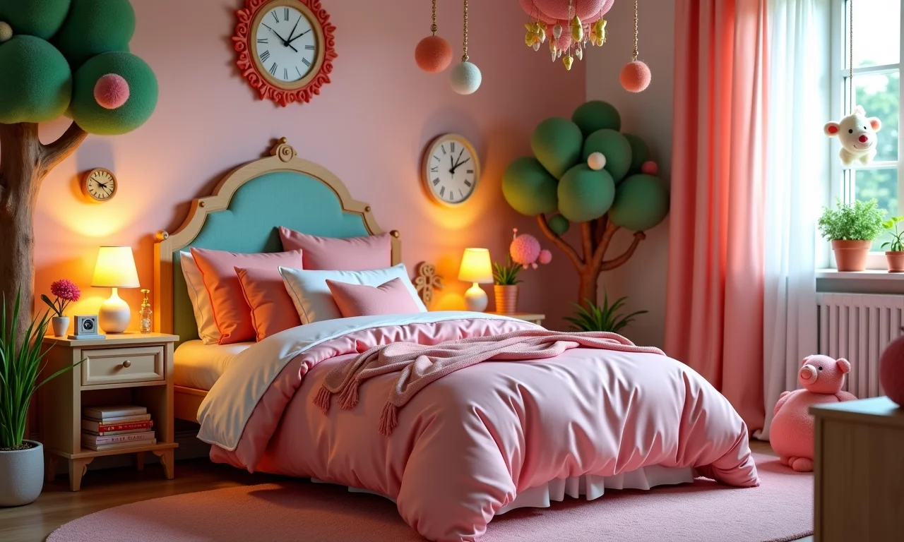 Cama temática infantil com decorações de fantasia, criando um mundo mágico.