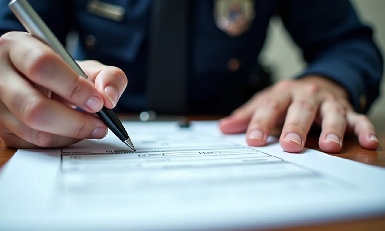 Candidato preenchendo formulário de inscrição para a polícia.