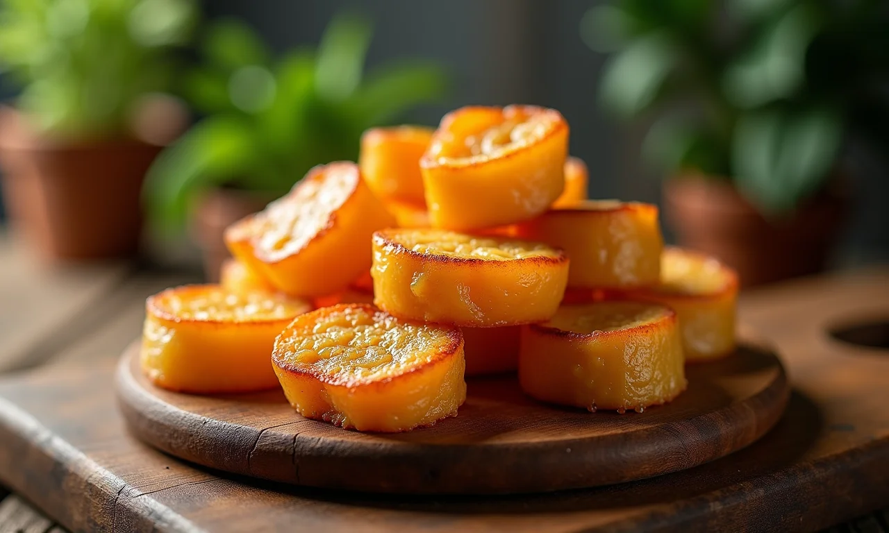 Canelés de Bordeaux com casca caramelizada em tábua de madeira rústica.