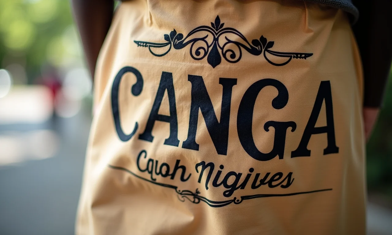 Canga com frases personalizadas.