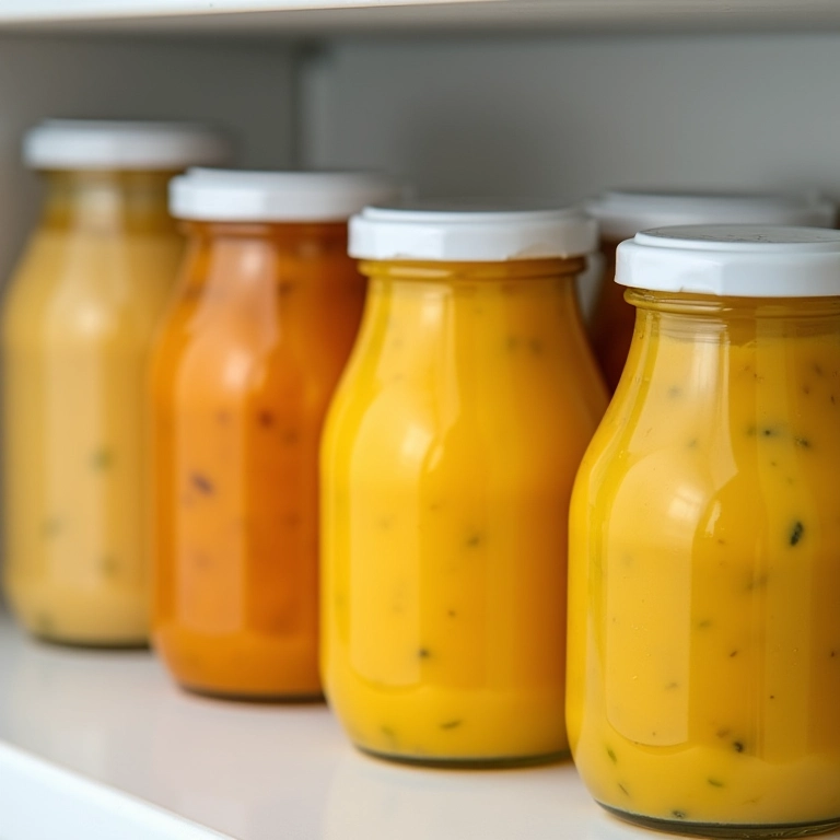 Canja de bebê congelada em potes de vidro.