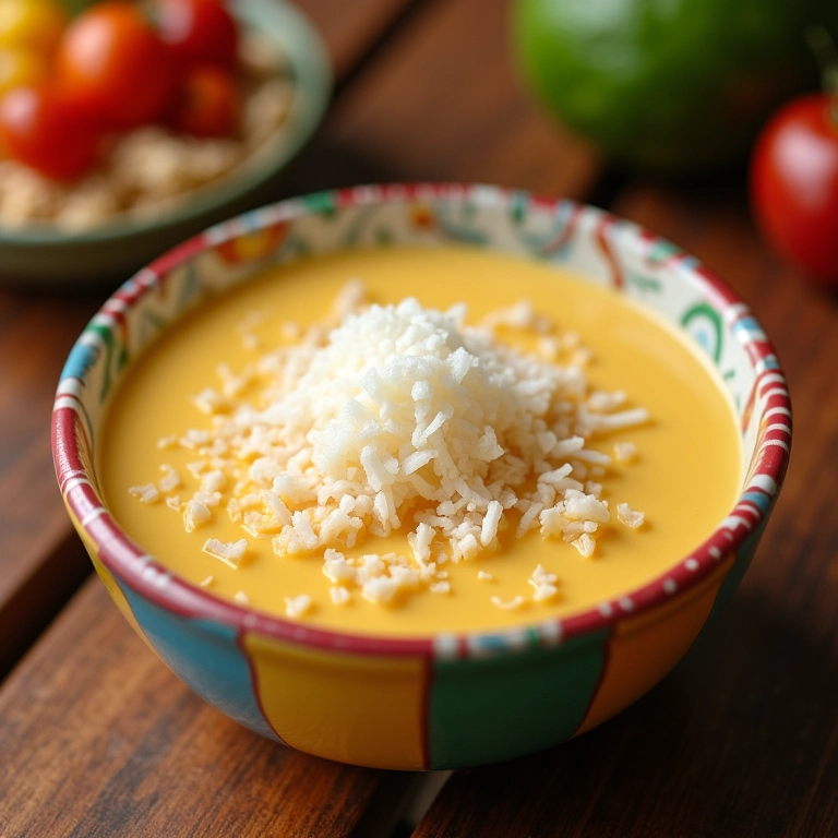 Canjica com leite condensado e coco ralado.