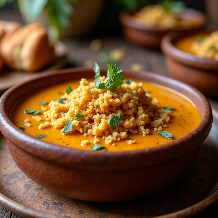Canjica com paçoca esfarelada por cima.