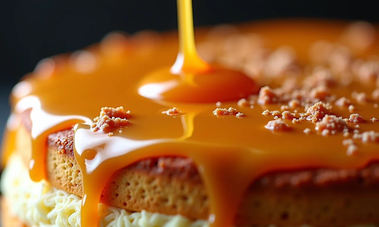 Caramelo crocante finalizando a Torta Saint Honoré, adicionando brilho e sabor.