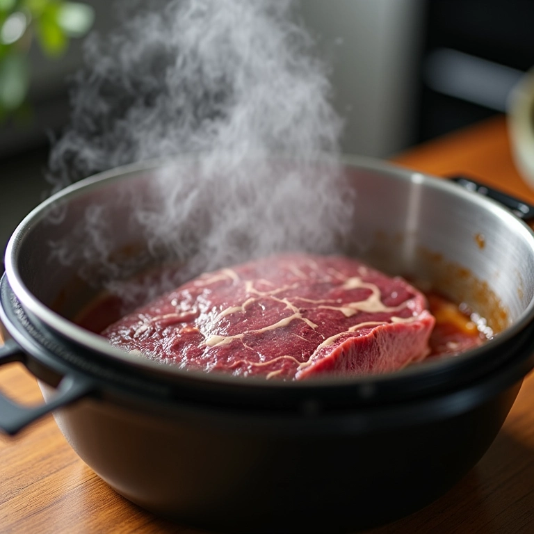 Carne cozinhando na panela de pressão para Carne Louca.