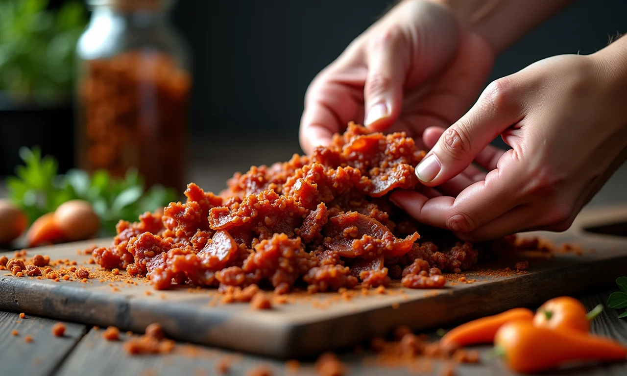 Carne seca desfiada para recheio irresistível.