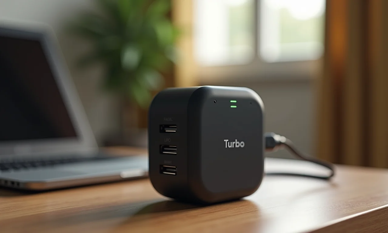 Carregador Turbo (marca brasileira) carregando um celular.