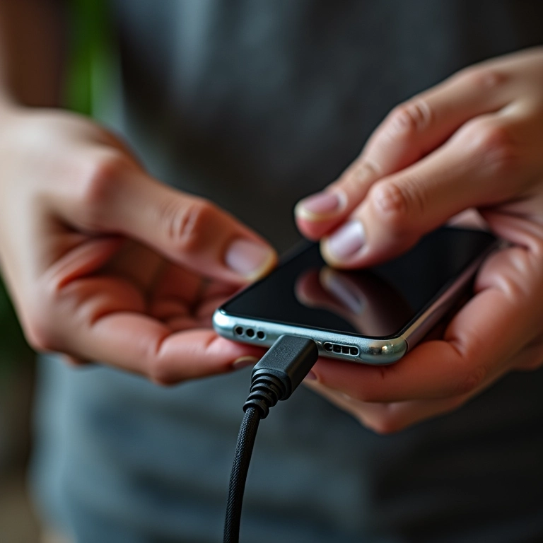 Carregando smartphone com cabo USB feito em casa.