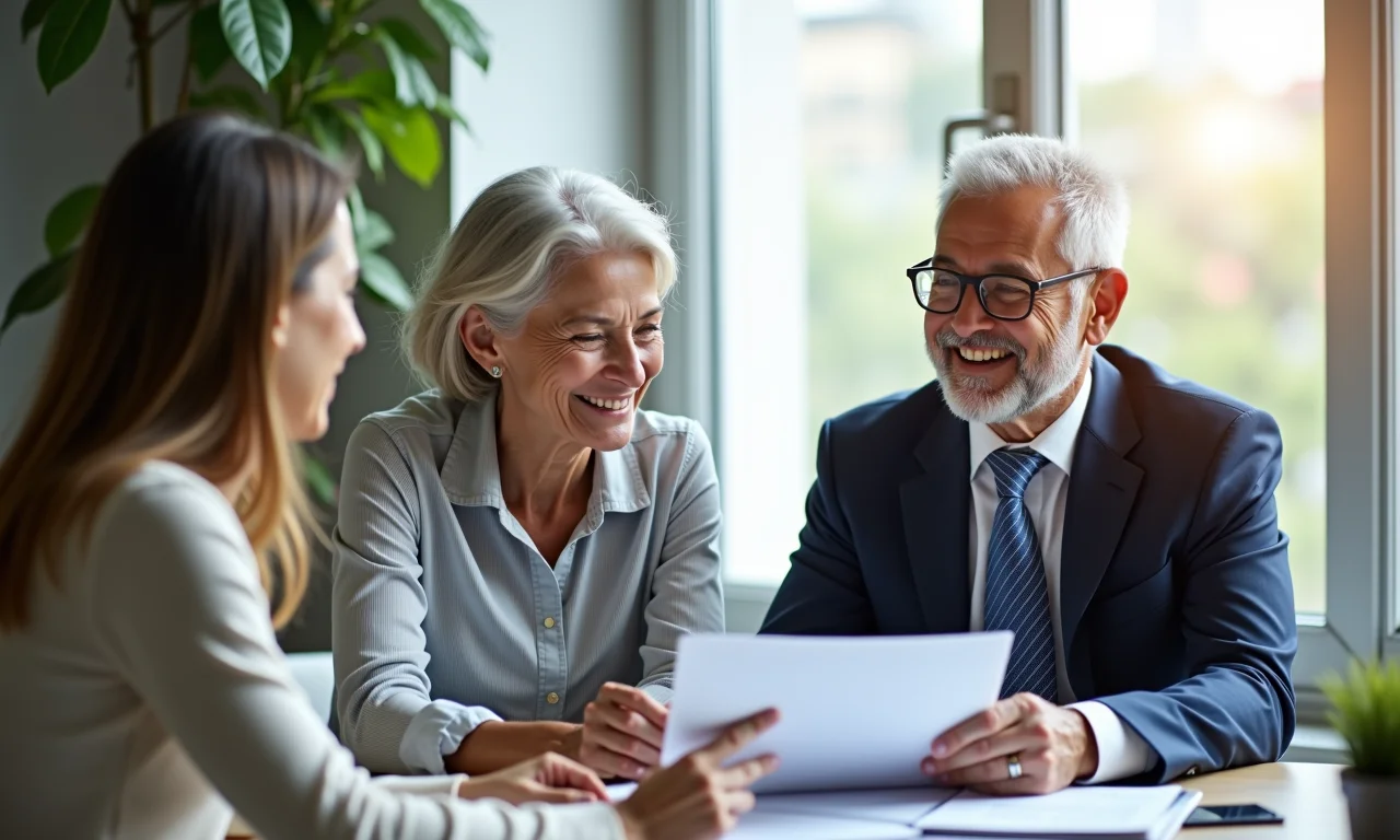 Casal planeja aposentadoria com consultor financeiro.