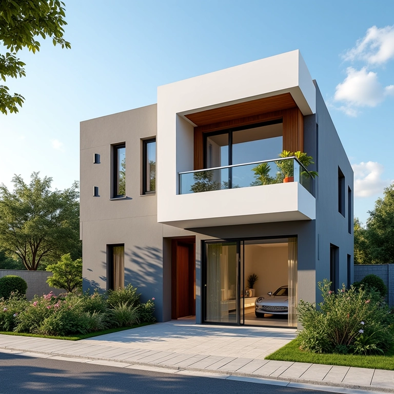 Casas geminadas novas em um bairro planejado no Brasil.