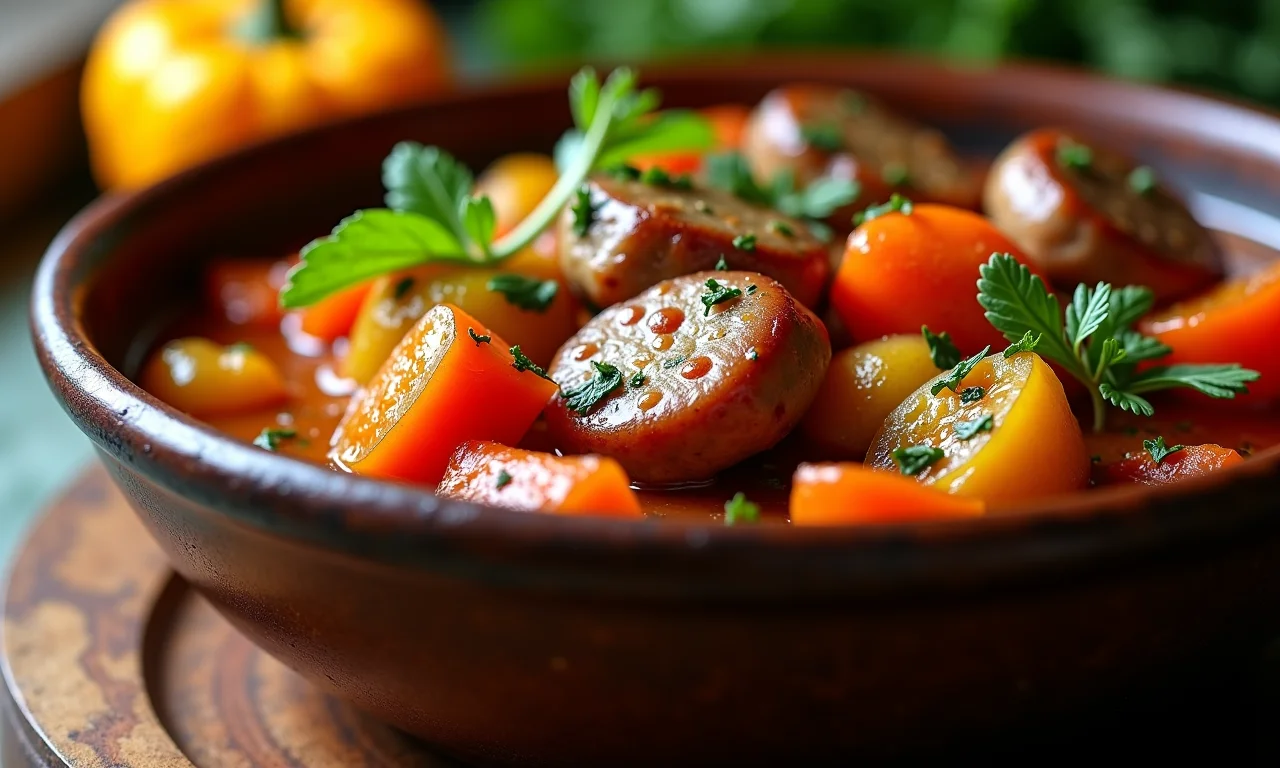 Cassoulet vegetariano com legumes frescos.