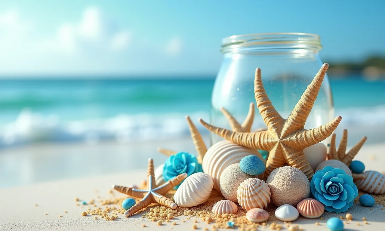Centro de mesa temático para casamento na praia.