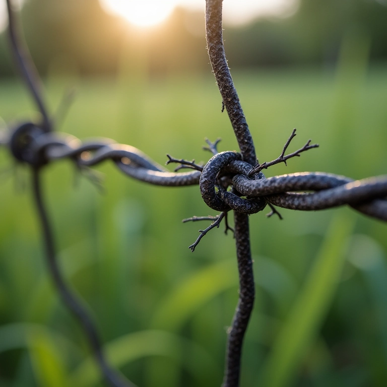 Cerca elétrica danificada com fio rompido.