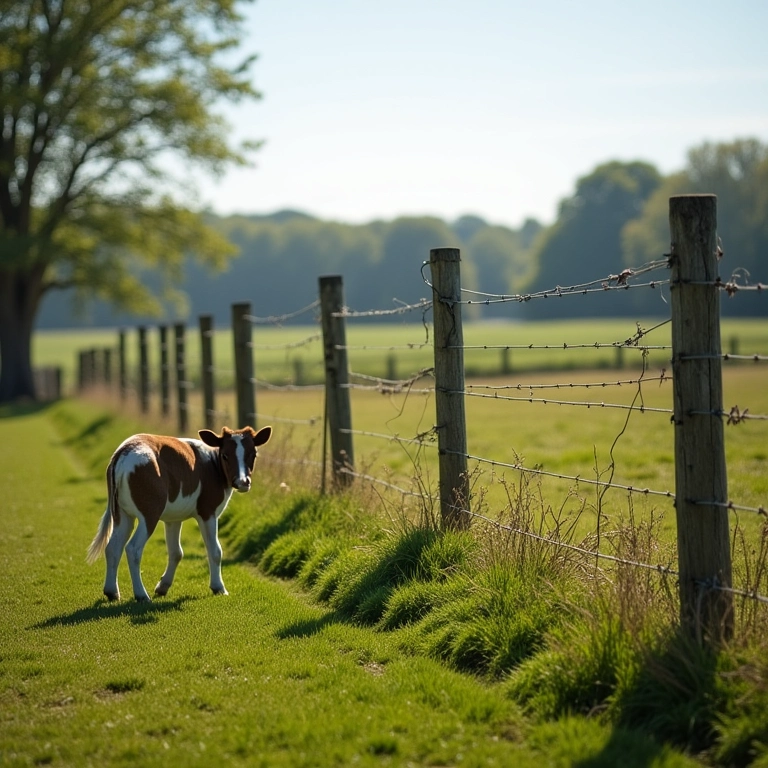 Cerca elétrica em área rural, sem crianças.