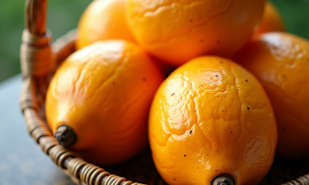 Cesta de bacuparis frescos em close-up, destacando a textura e cor da fruta.