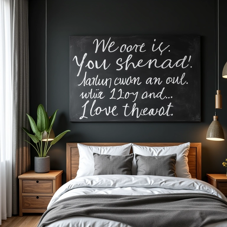 Chalkboard com frases motivacionais no quarto.