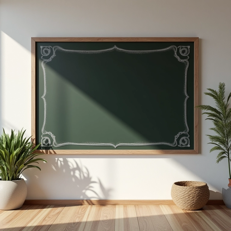Chalkboard com moldura decorativa em casa moderna.