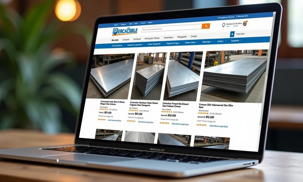 Chapas galvanizadas à venda no Mercado Livre em tela de laptop.