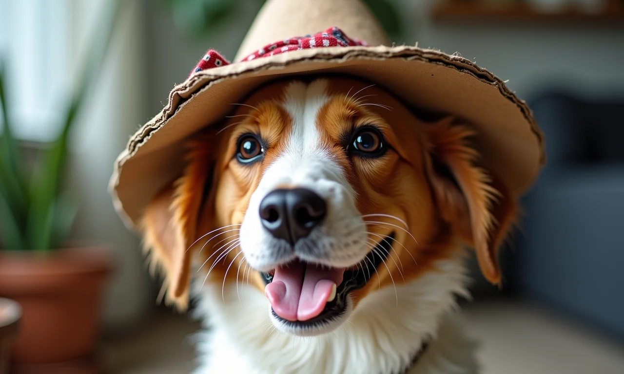 Chapéu para cachorro feito de materiais reciclados.