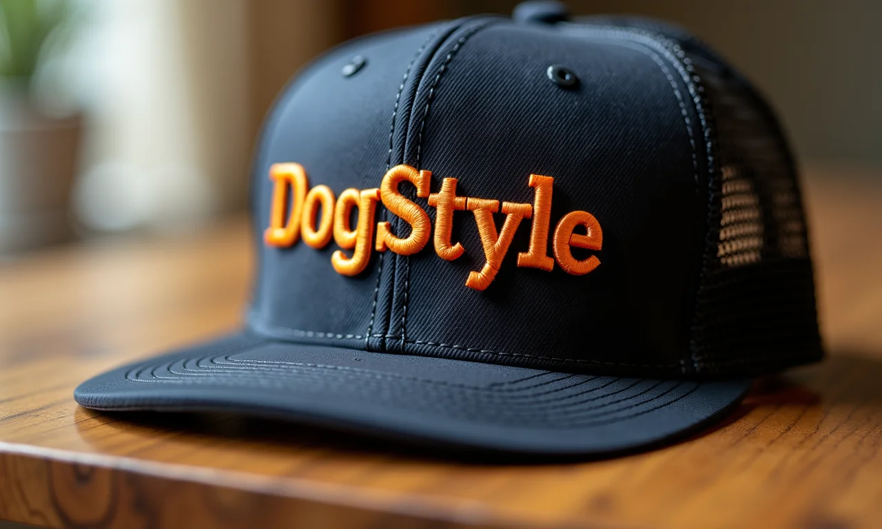 Chapéu personalizado da DogStyle com nome do cachorro bordado.