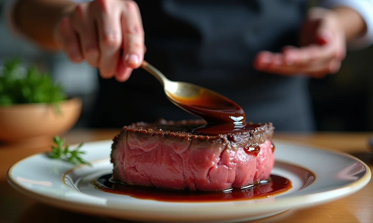 Chef espalhando o patê sobre o filé mignon.