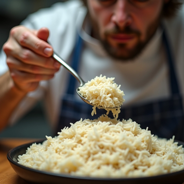 Chef especialista provando arroz.