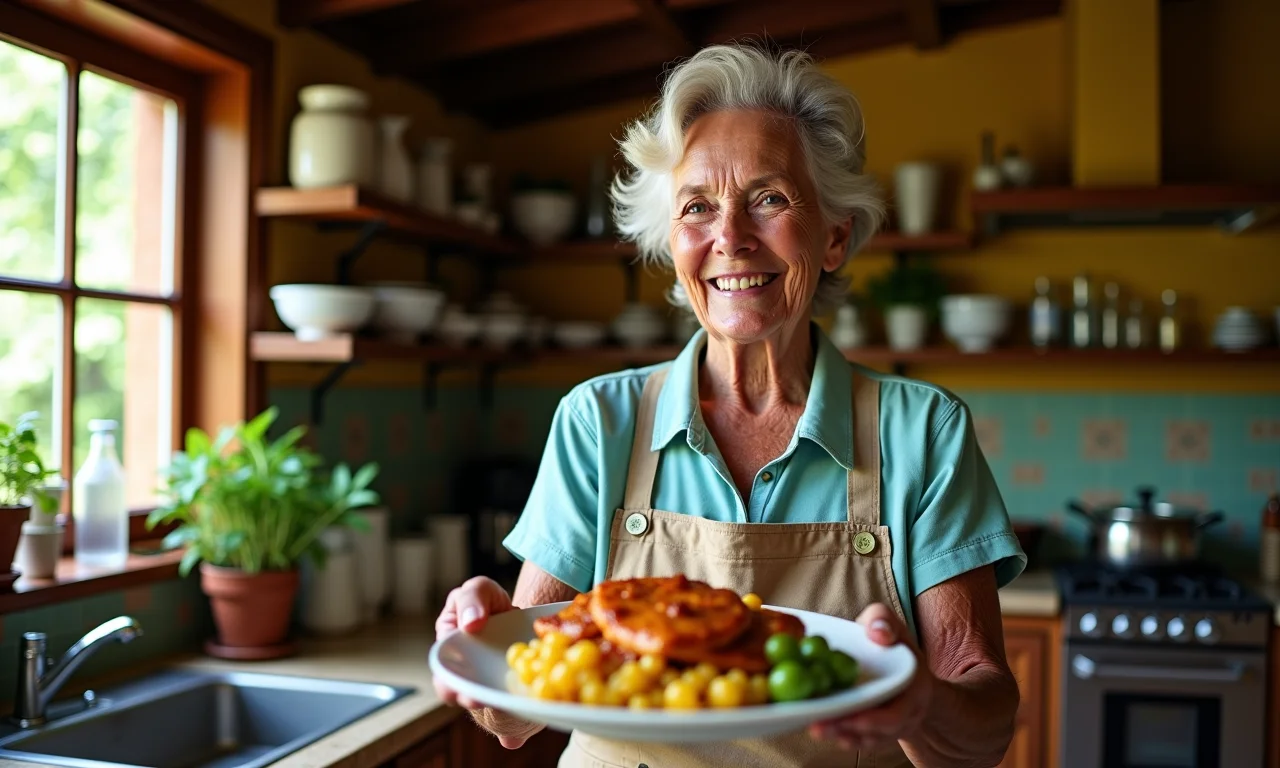 Chef experiente mostrando um prato de picadinho perfeito.