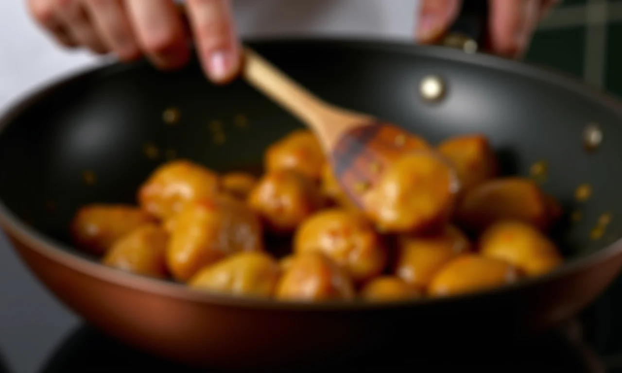 Chef preparando butter chicken, mostrando o processo de cozimento.