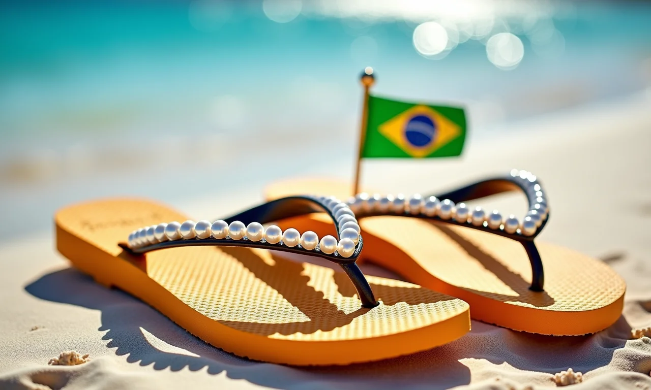 Chinelo Havaianas customizado com pérolas: um clássico atemporal.
