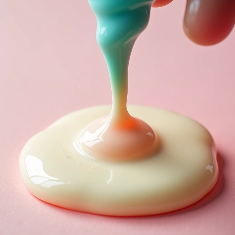 Chocolate branco derretido sendo colorido com corantes alimentícios.