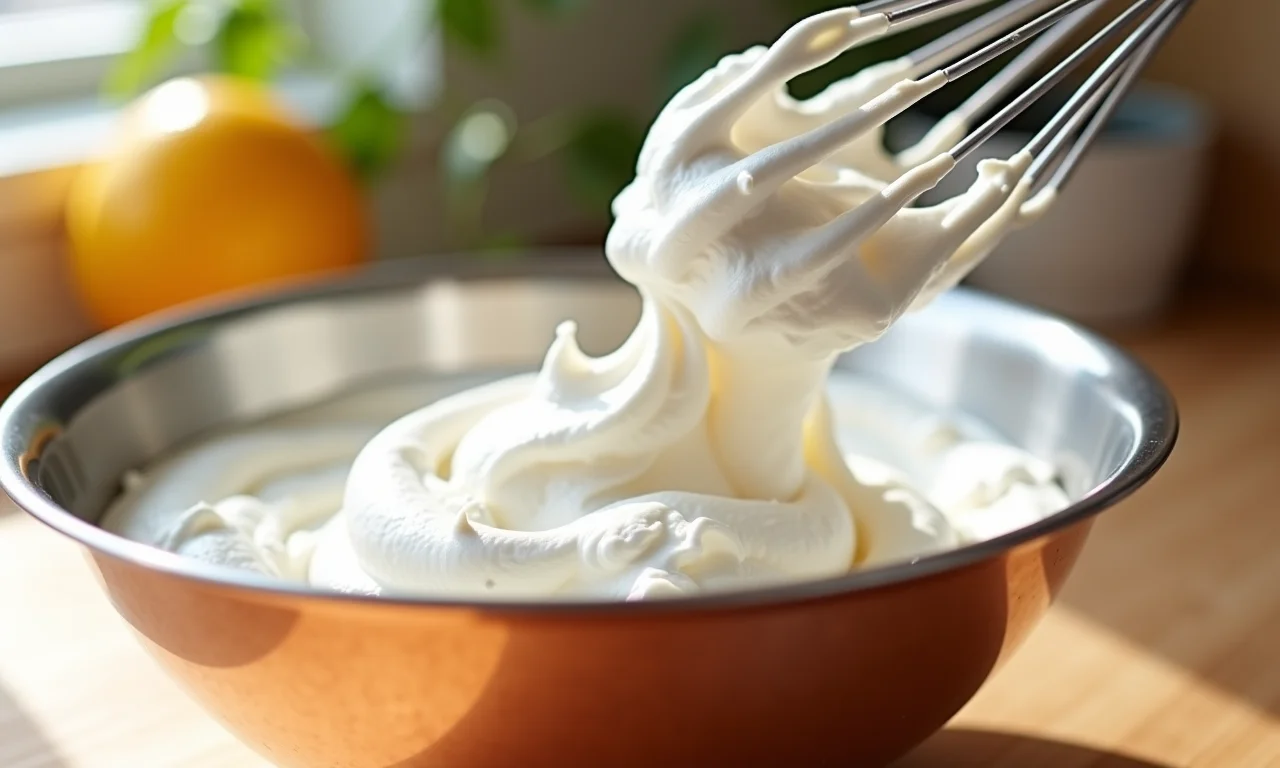 Claras em neve sendo batidas para a receita de visitandine.