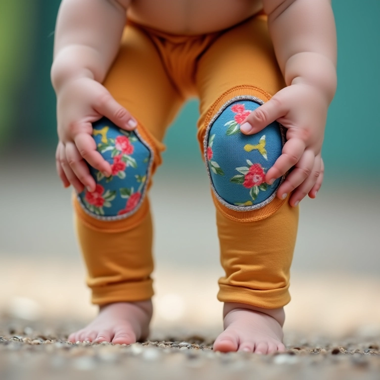 Close-up de joelheiras de bebê, demonstrando a partir de qual idade pode-se usar.