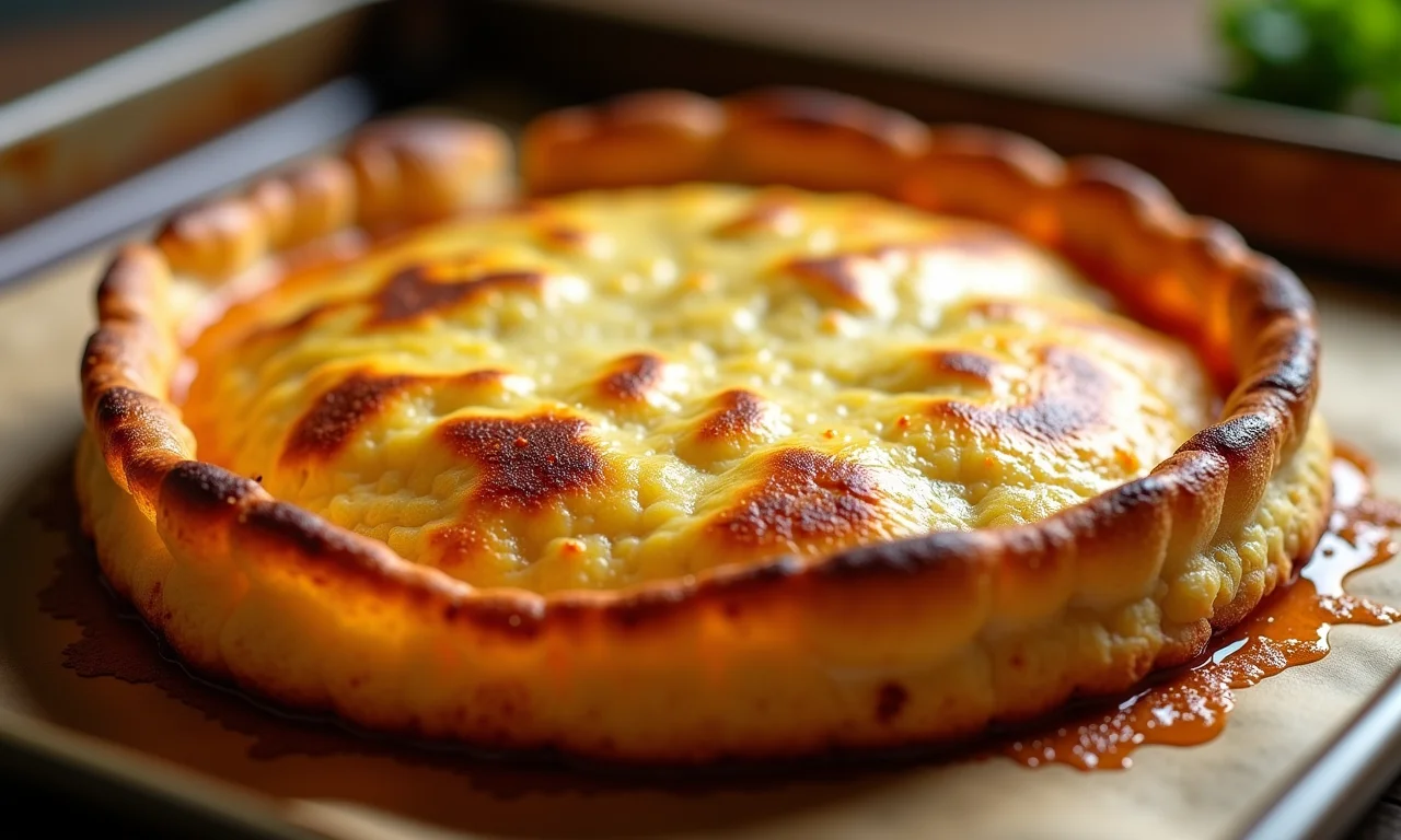 Cocada de forno dourada em assadeira, com bordas crocantes.