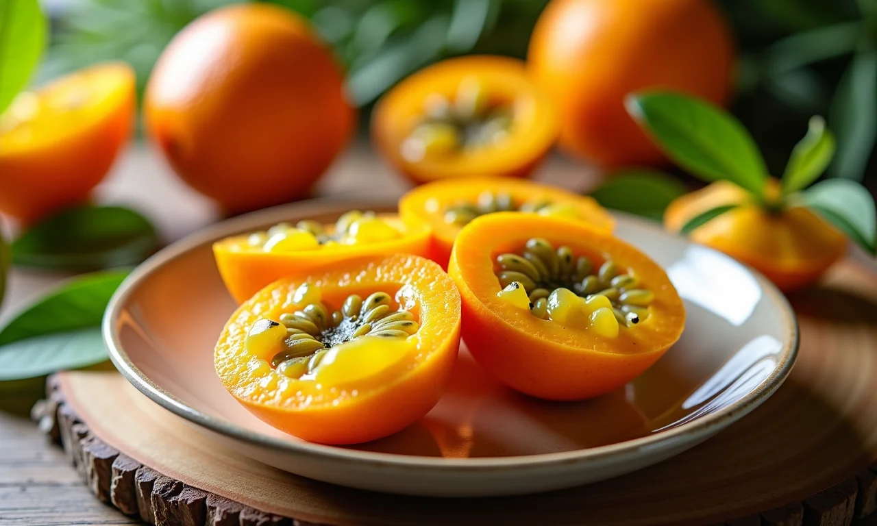 Cocada de maracujá vibrante com polpa de maracujá.