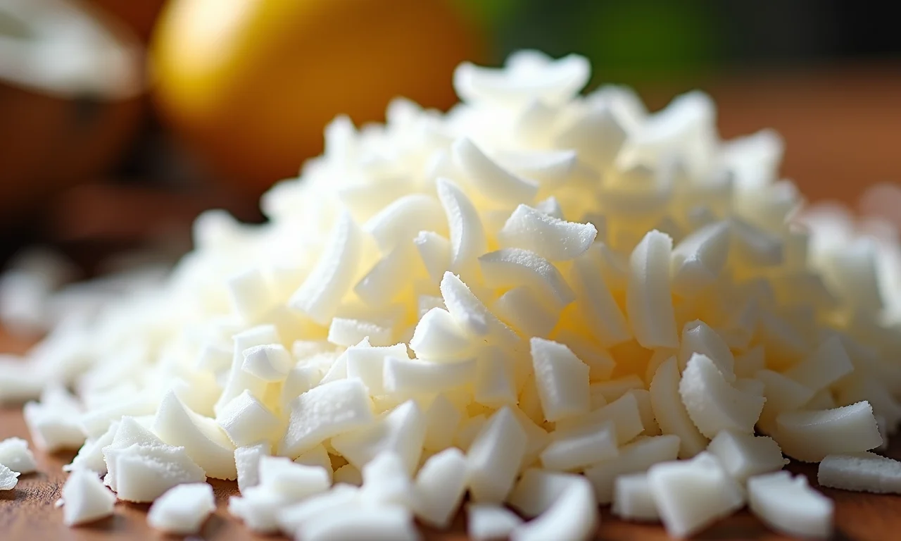 Coco fresco ralado de perto.