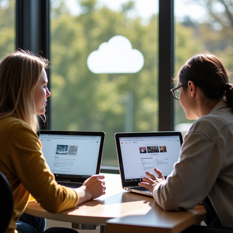 Colaboração no Google Slides na nuvem.