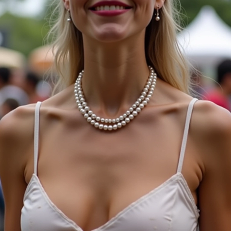 Colar de pérola com fita em evento casual.